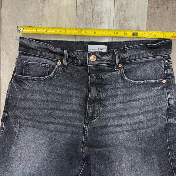 Loft Destructed High Rise Straight Crop Jeans in Washed Black Size 6 / 28 - Picture 10 of 16